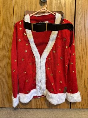 Tipsy Elves Women’s Santa Christmas Cardigan Small Red Sequin Faux Fur